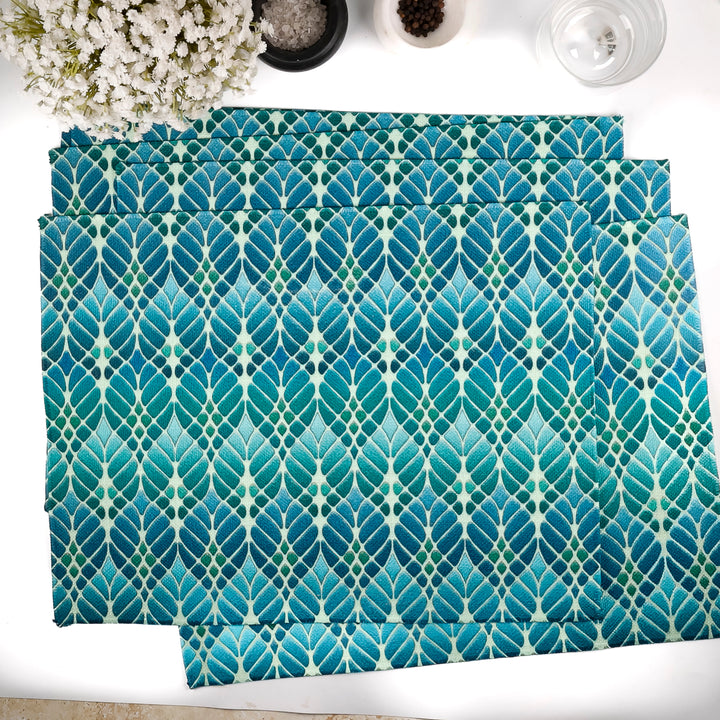 SALE : Set of 6x Blue/Green Interwoven Trees Fabric Placemats