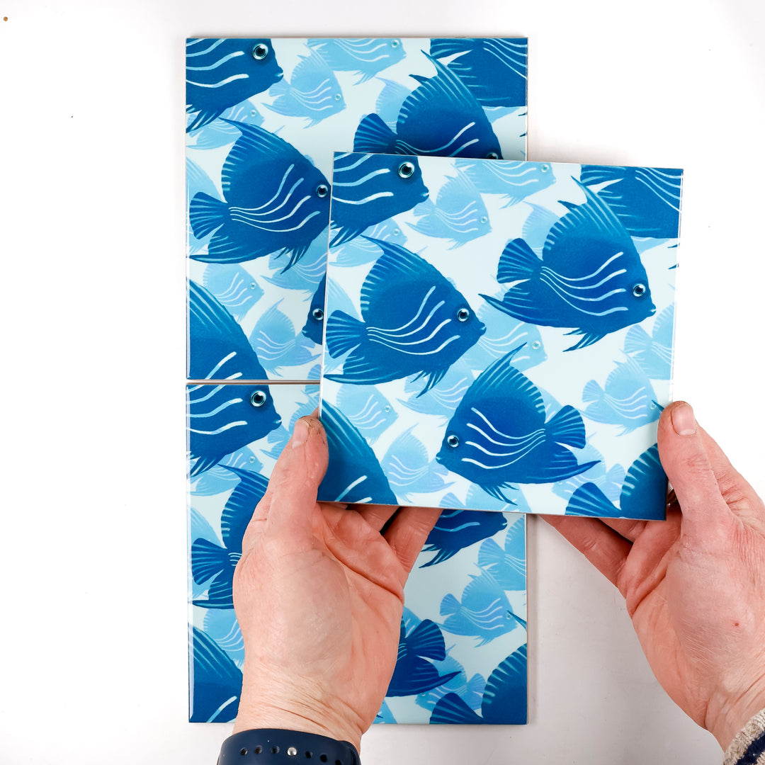 Angelfish Tile Pattern SALE SET of 3 x 15.2cm Blue Angelfish tiles – DoodlePippin