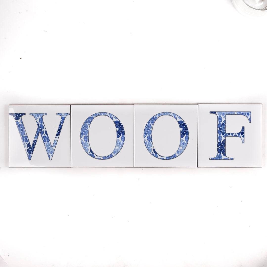 SALE SET of 4x 10.8cm Letter Tiles ("WOOF")!