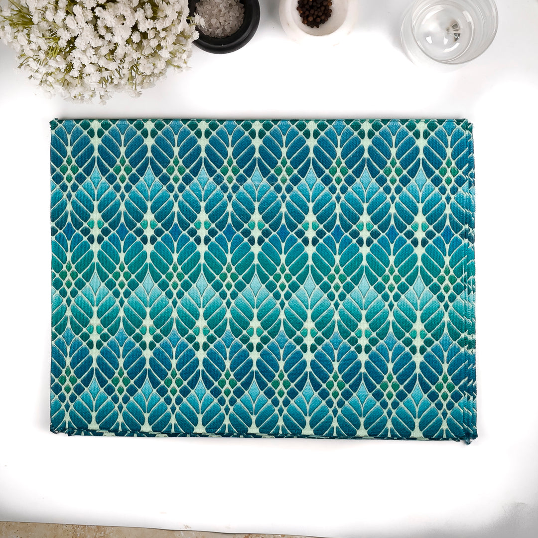 SALE : Set of 6x Blue/Green Interwoven Trees Fabric Placemats