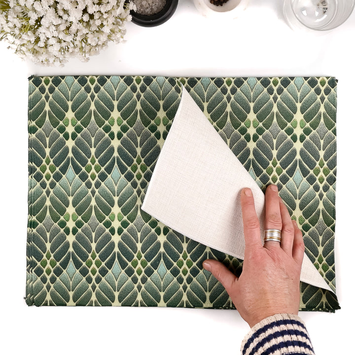 SALE : Set of 4x Green Interwoven Trees Fabric Placemats