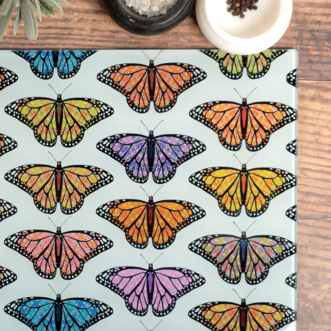SALE - Multi-coloured butterfly Cutting Board (large rectangular/smooth surface)
