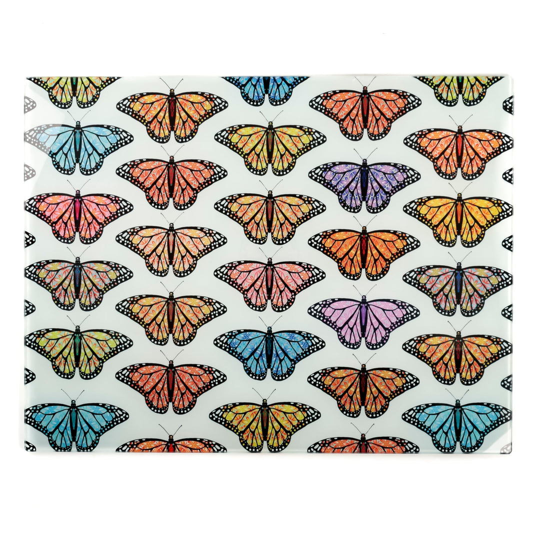SALE - Multi-coloured butterfly Cutting Board (large rectangular/smooth surface)