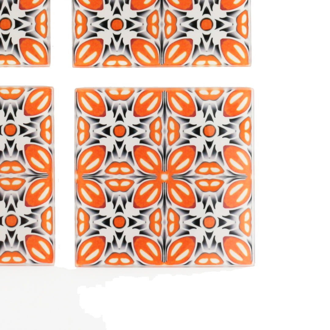 Marokkanischer Blumenschutz für die Arbeitsplatte (petrol/orange)