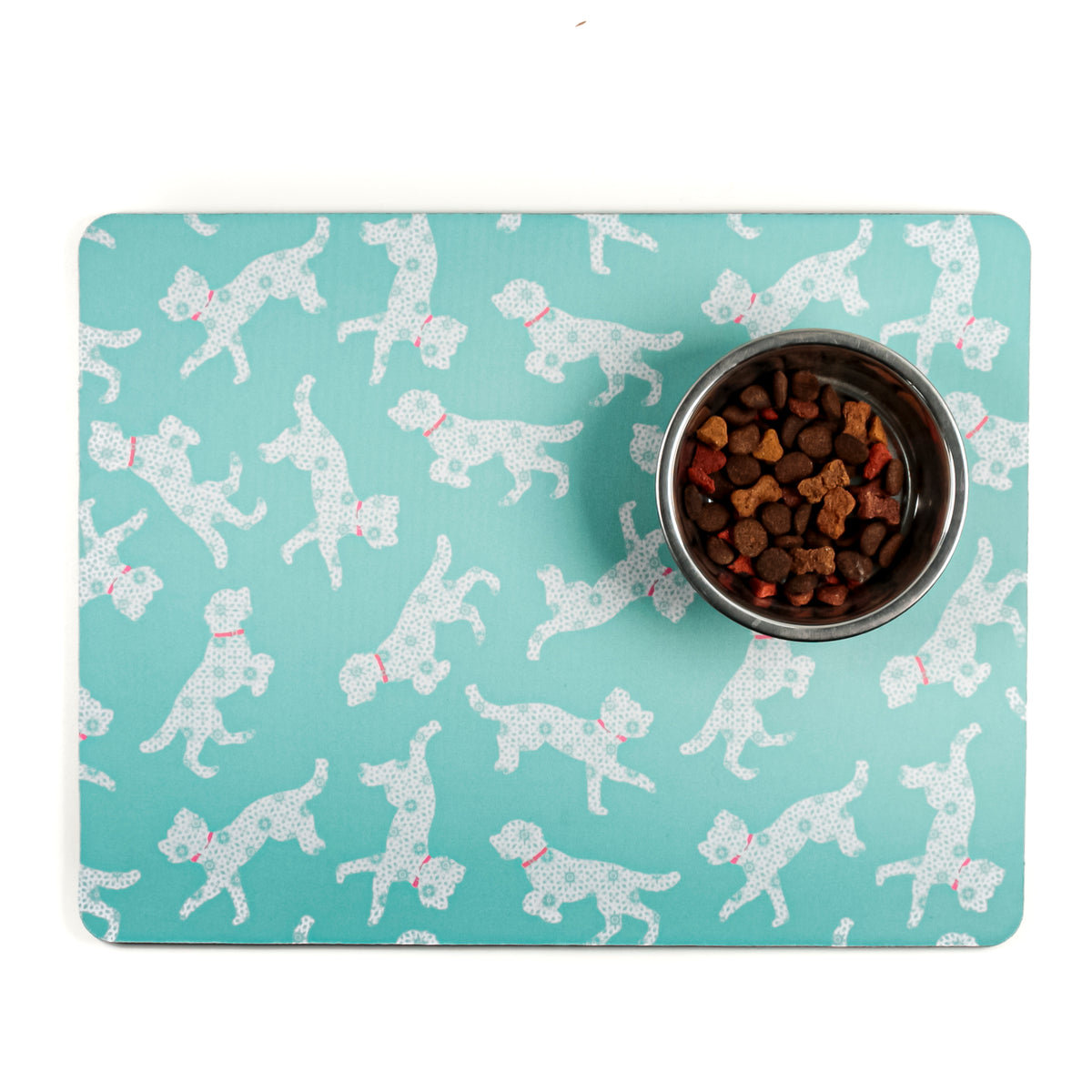 Bounding Cockapoo Large Pet Food Mat -Turquoise Pink – DoodlePippin