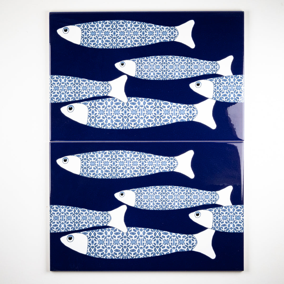 SALE SET - 2no. 30x20cm Ocean Shoal tile - Large Scale - Navy