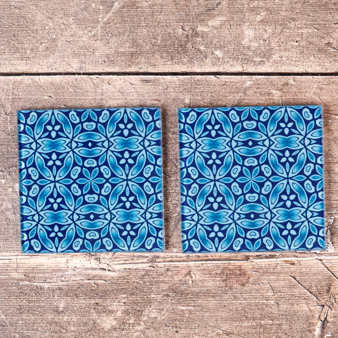 SALE - 2x Liberty Print square glass coasters