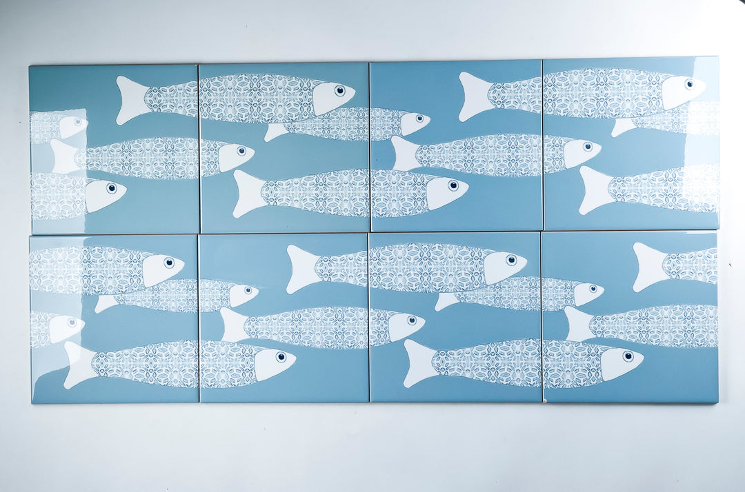 SALE SECONDS SET of 10 x 15.2cm - Large Scale Ocean Shoal Border tiles