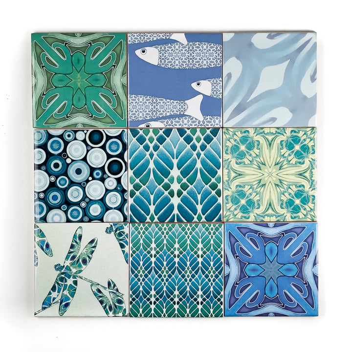 SALE SET of 9x 10cm FIRED INK Tiles - Mixed Designs