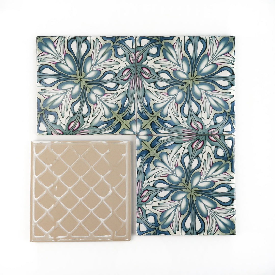 SALE SET of 9x Flourishing Garden tiles - large scale design -  FIRED INK Version