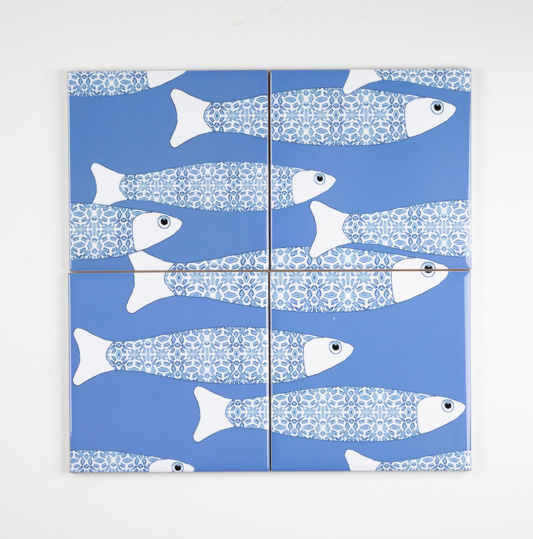 SALE SECONDS : Set of 4x 10.8cm Sky Blue Ocean Shoal (large scale) tiles