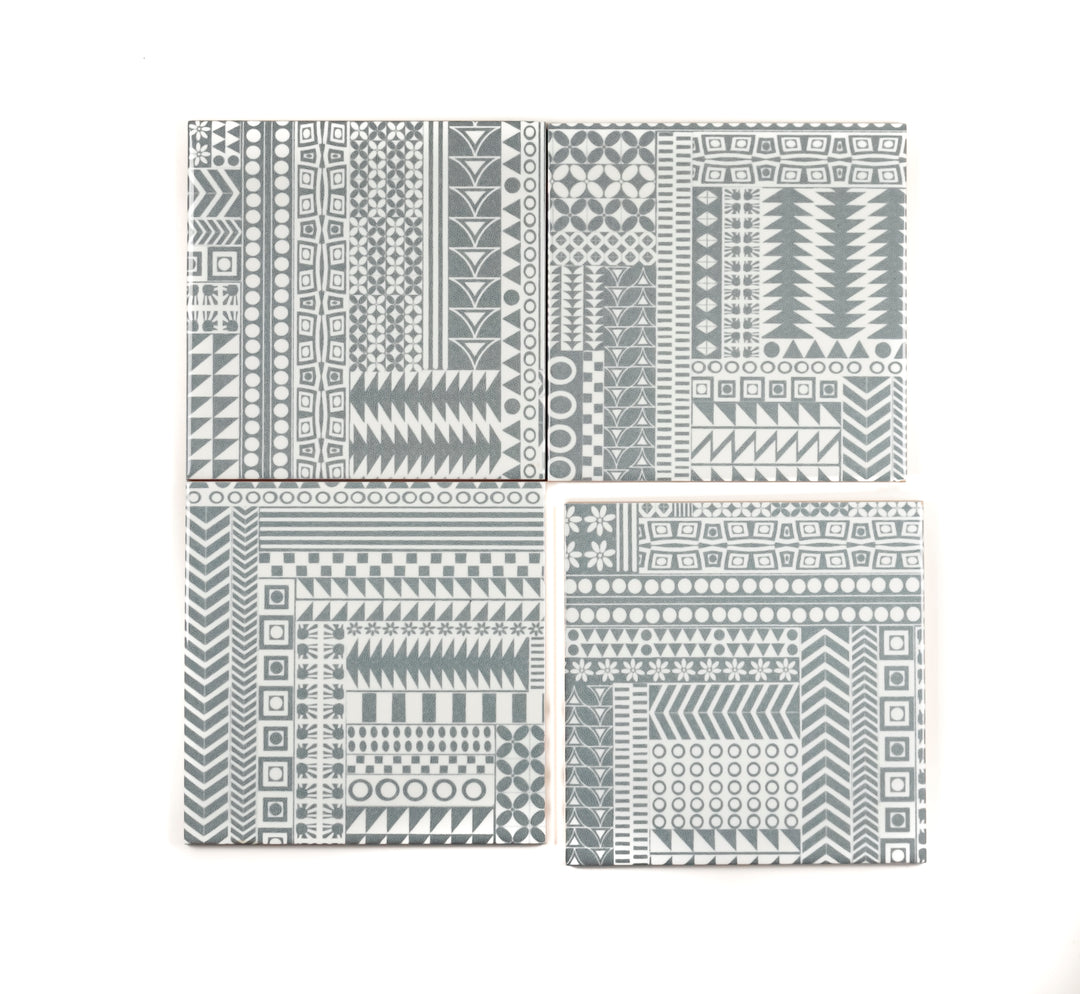 SALE SET of 4x 15.2cm Grey Geometric Retro tiles