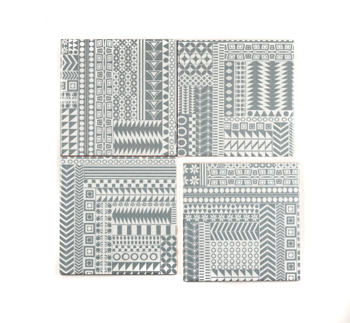 SALE SET of 4x 15.2cm Grey Geometric Retro tiles