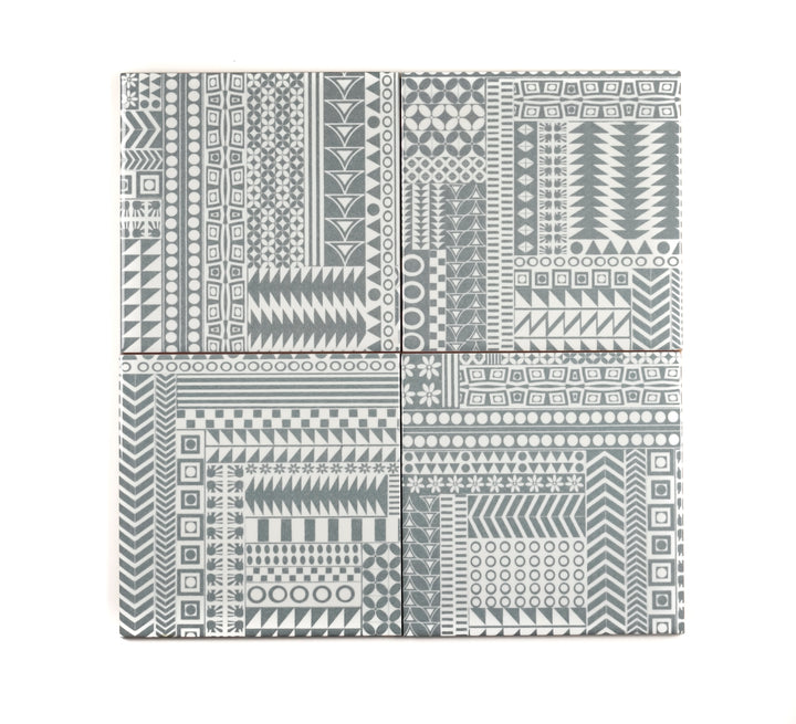 SALE SET of 4x 15.2cm Grey Geometric Retro tiles