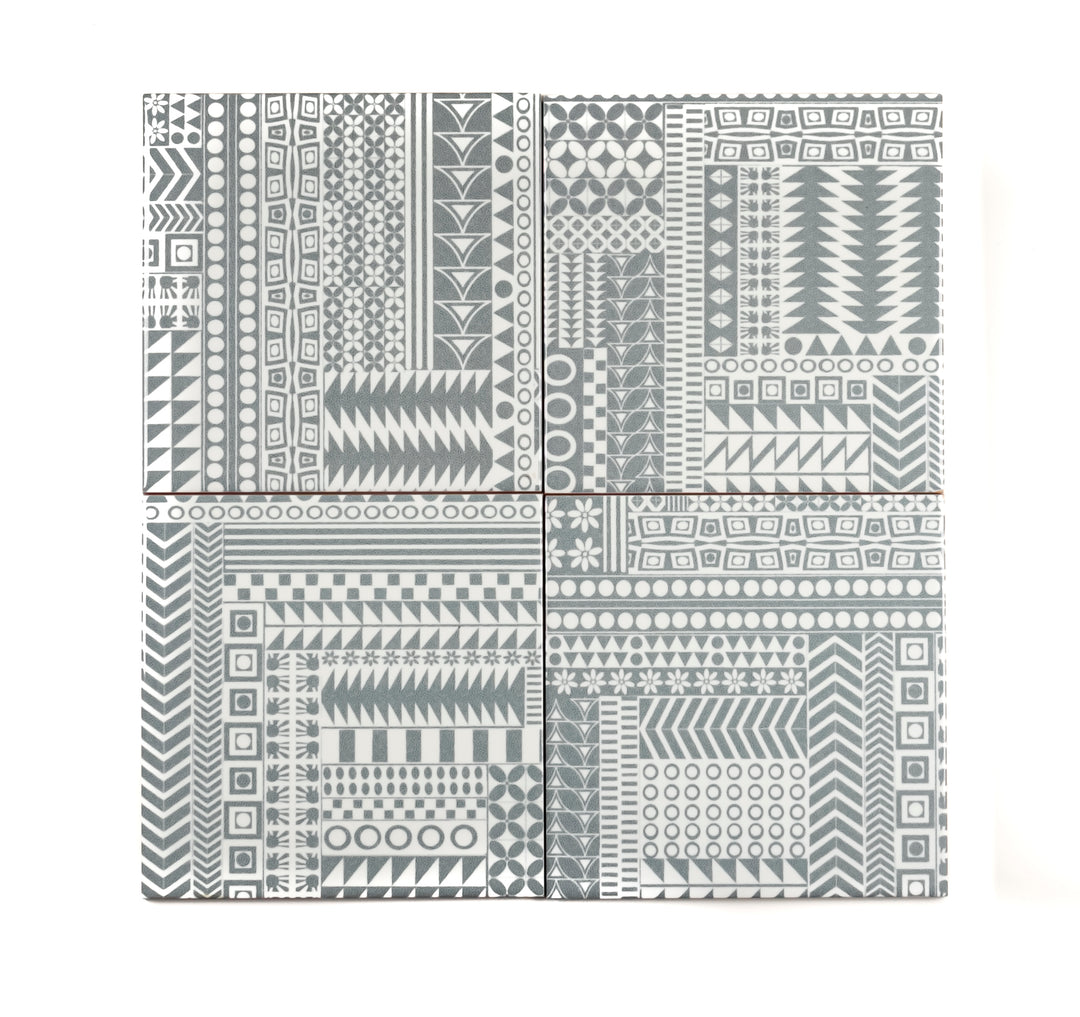 SALE SET of 4x 15.2cm Grey Geometric Retro tiles