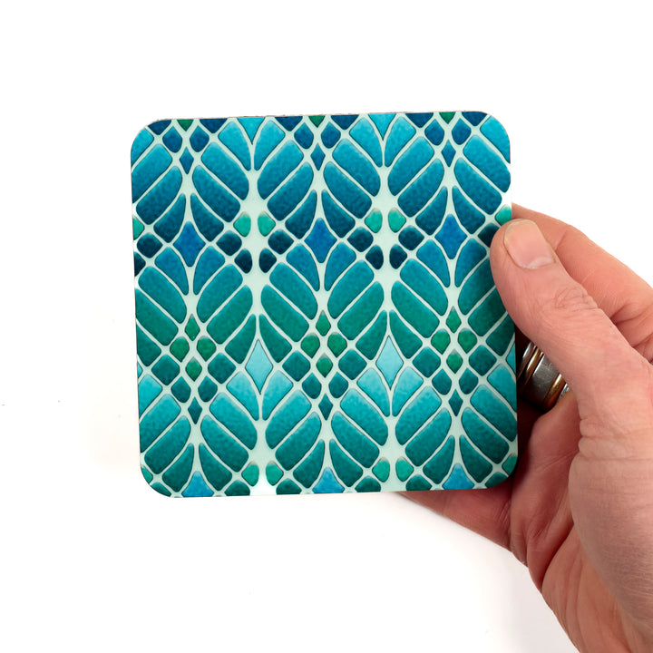 Interwoven Trees Coaster Set - Blue Turquoise - Melamine / Cork backed