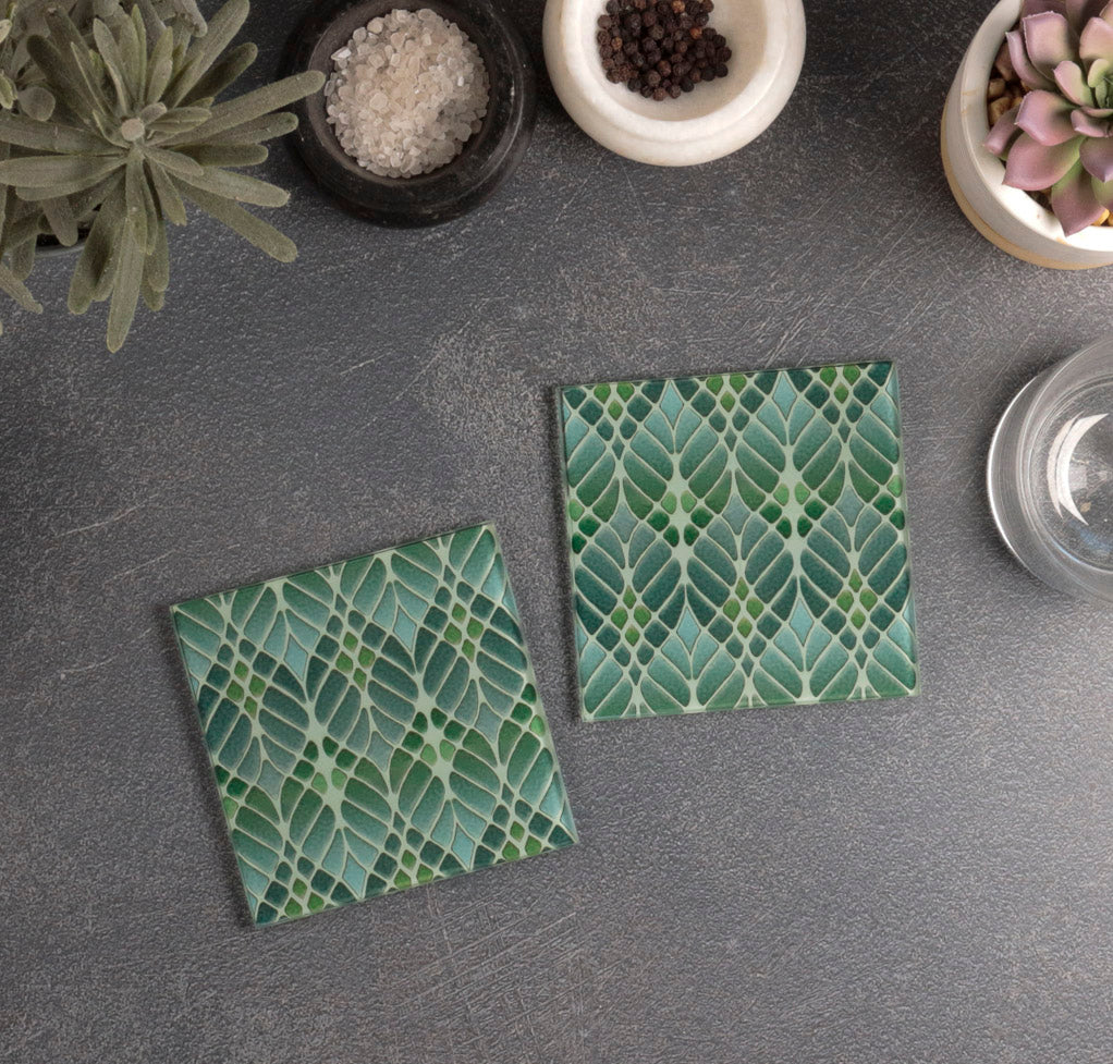 Interwoven Trees Coaster Set - Muted Greens