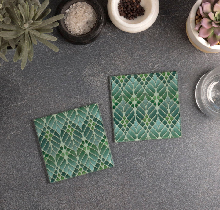 Interwoven Trees Coaster Set - Muted Greens
