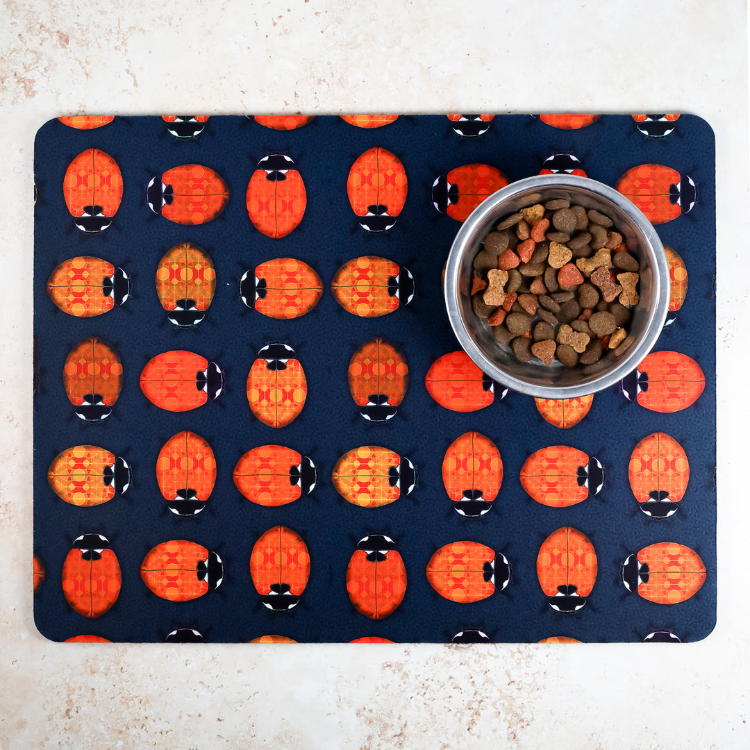 SALE - Orange/Red Lanternbugs/Ladybirds Large Pet Food Mat