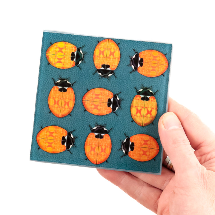 Red Ladybird/Lanternbug on Dark Grey Coasters