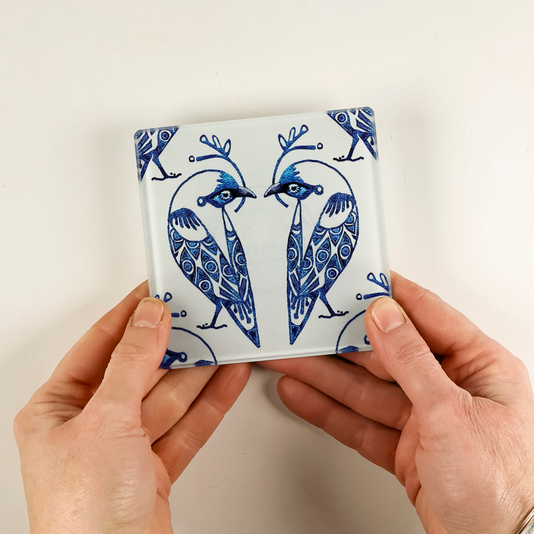 SALE - Set of 2x Glass Lovebirds Coasters