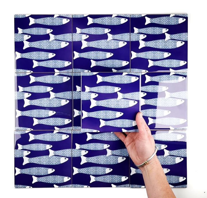 SALE Slight SECONDS - Set of 10x 15.2cm Ocean Shoal tile - Navy Blue
