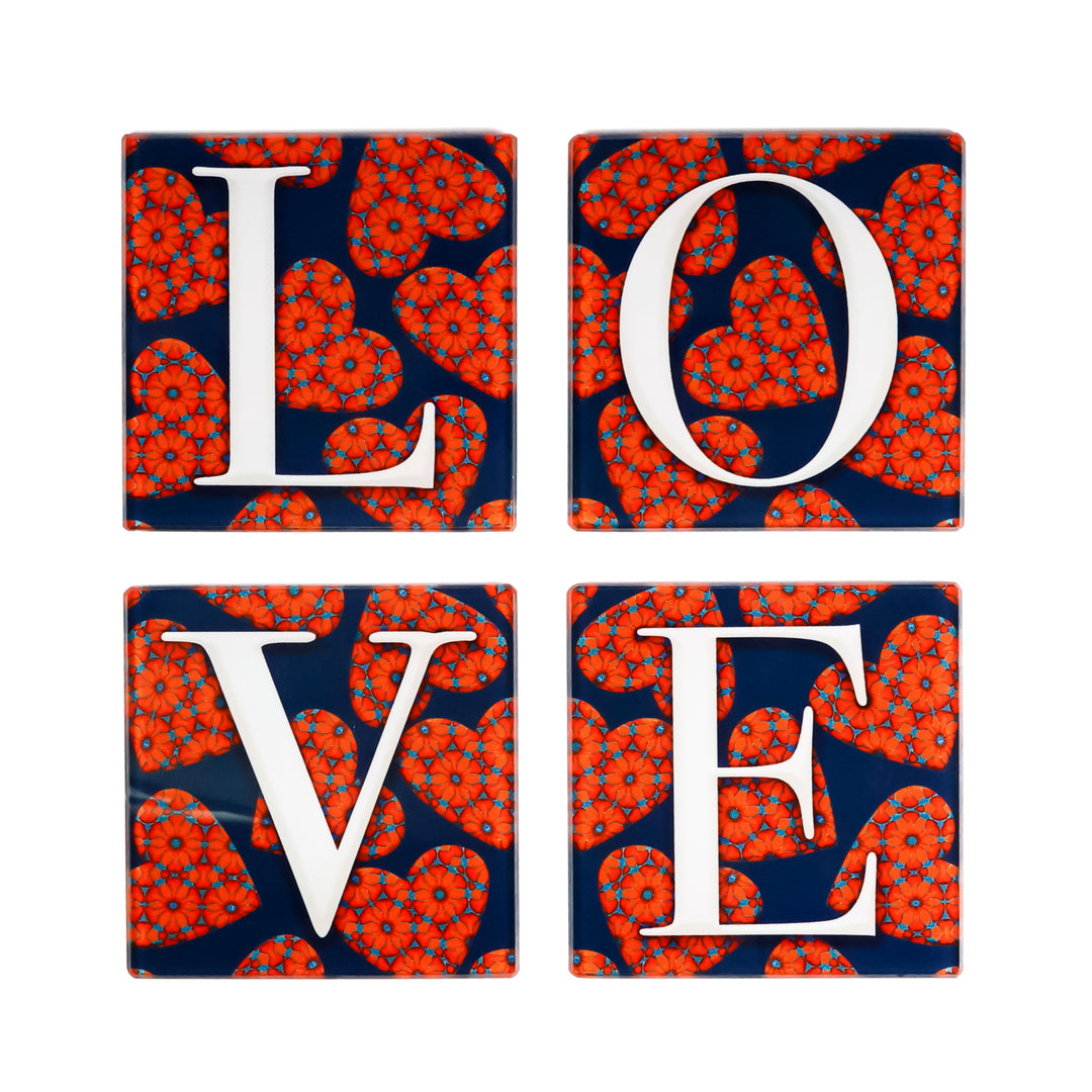 Moroccan Flower Hearts Coasters - LOVE set