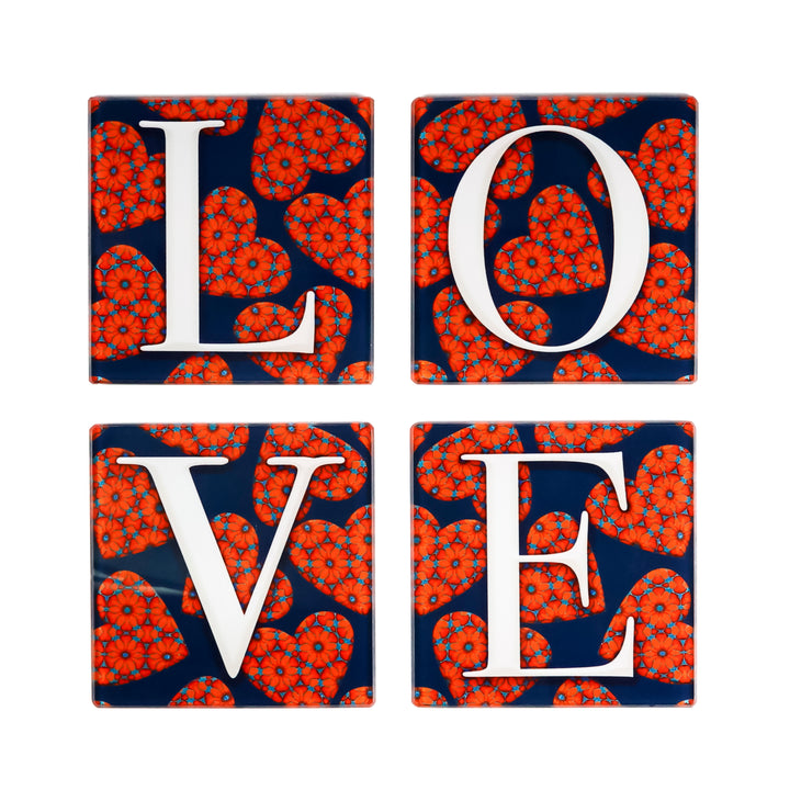 Moroccan Flower Hearts Coasters - LOVE set