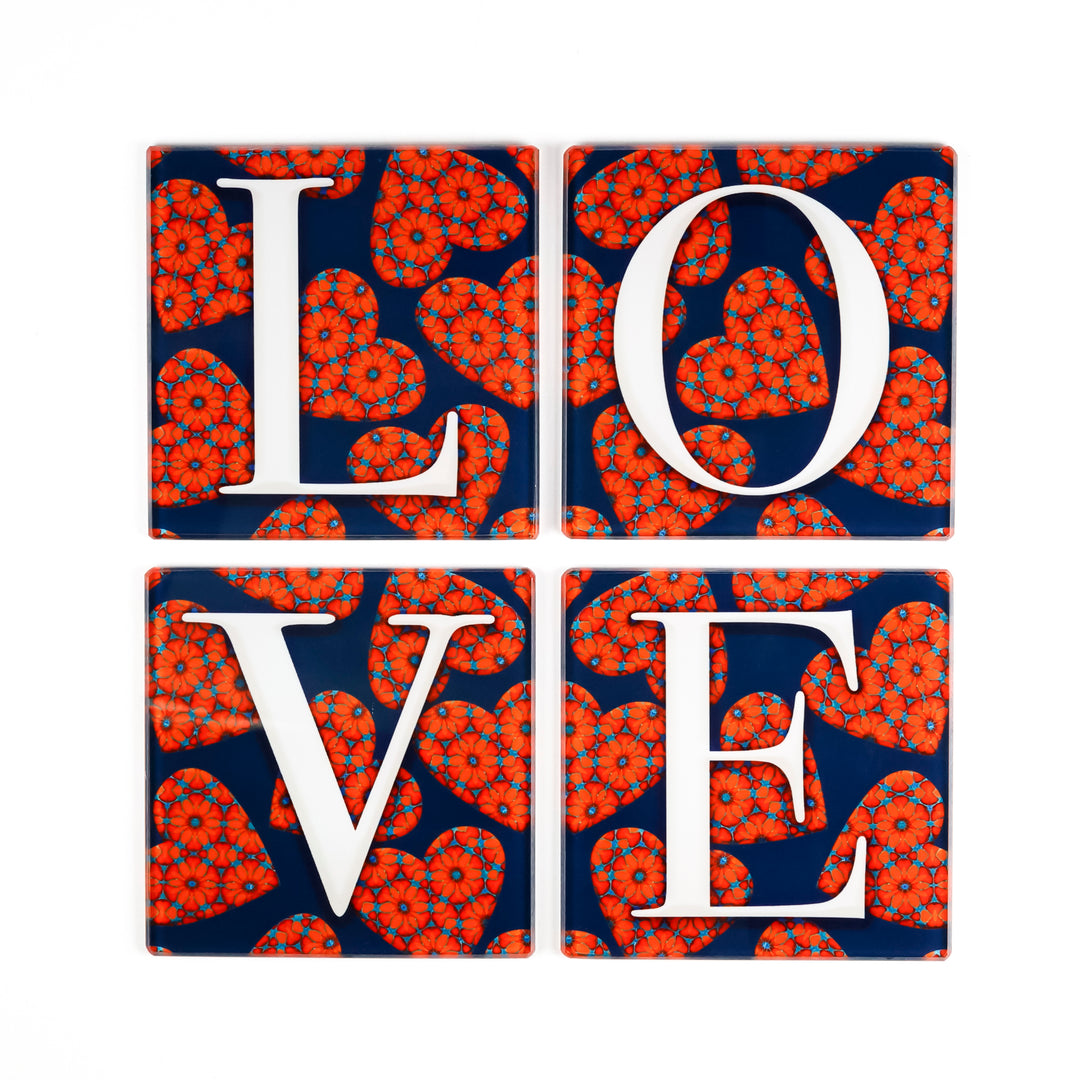 Moroccan Flower Hearts Coasters - LOVE set