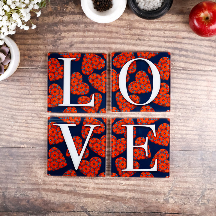 Moroccan Flower Hearts Coasters - LOVE set