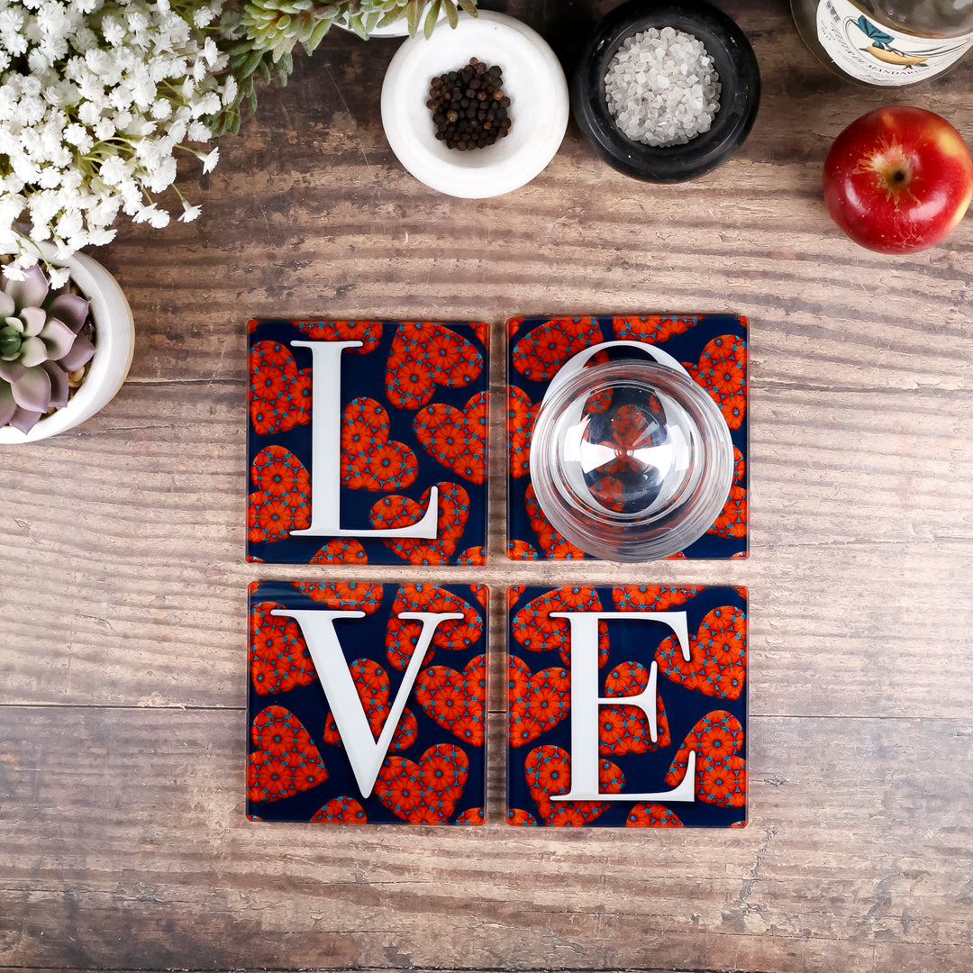 Moroccan Flower Hearts Coasters - LOVE set