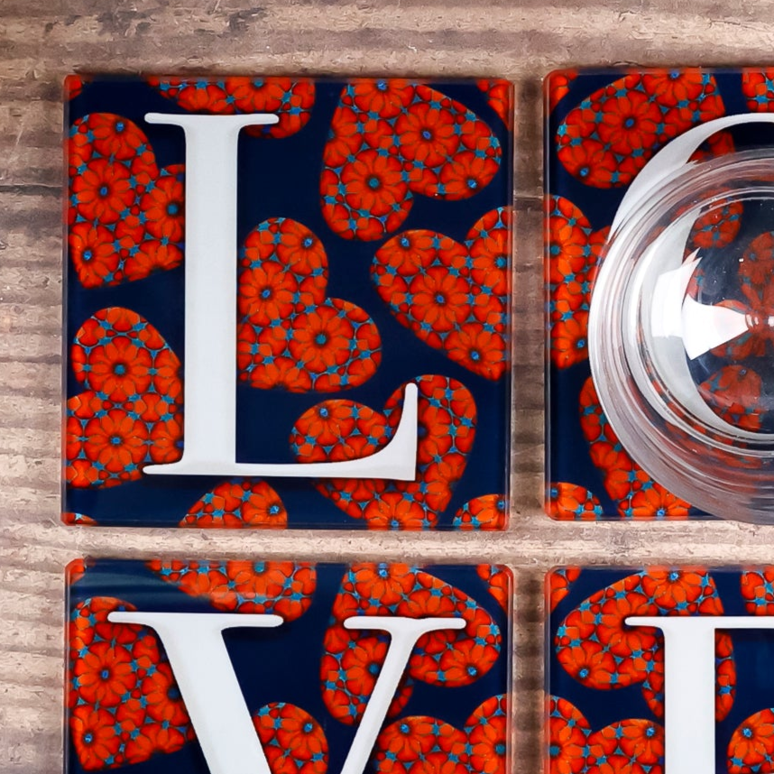 Moroccan Flower Hearts Coasters - LOVE set