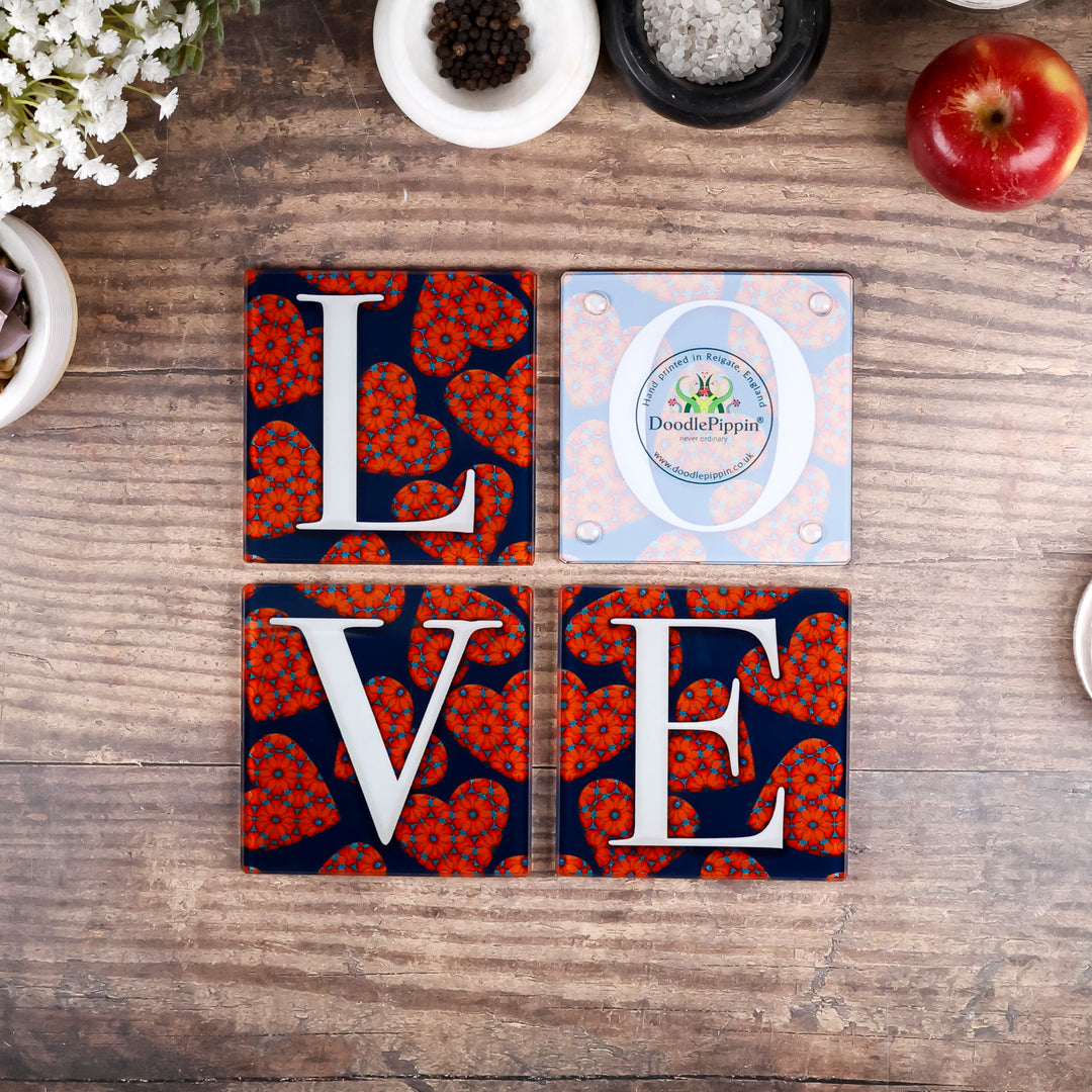 Moroccan Flower Hearts Coasters - LOVE set