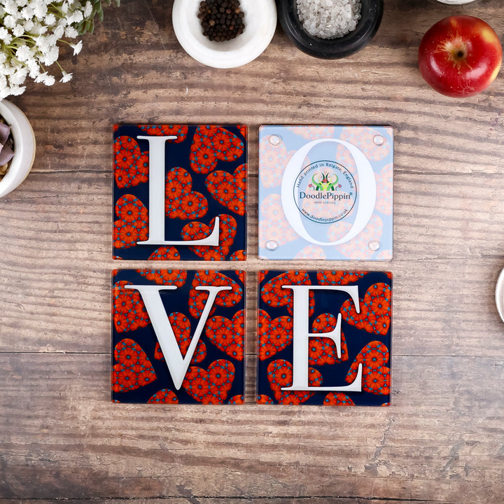 Moroccan Flower Hearts Coasters - LOVE set