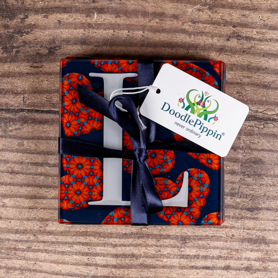 Moroccan Flower Hearts Coasters - LOVE set