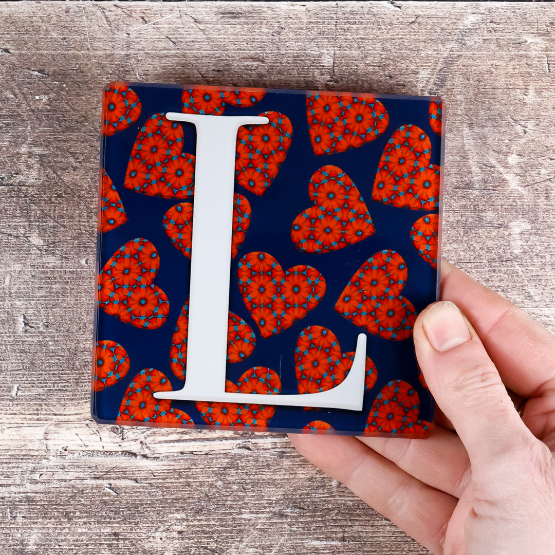 Moroccan Flower Hearts Coasters - LOVE set