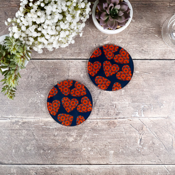SALE - Set of 2x Moroccan Flower Heart Coasters (round)