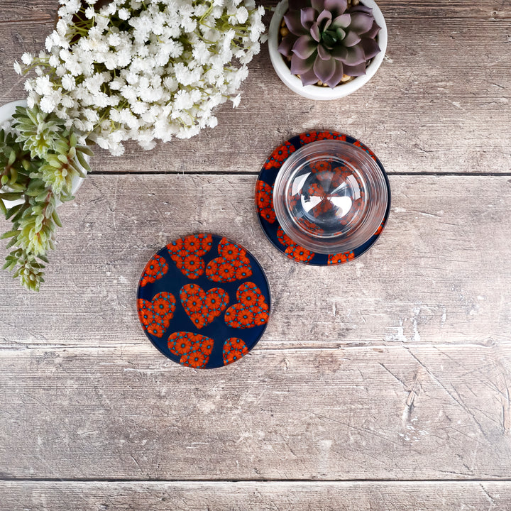 SALE - Set of 2x Moroccan Flower Heart Coasters (round)