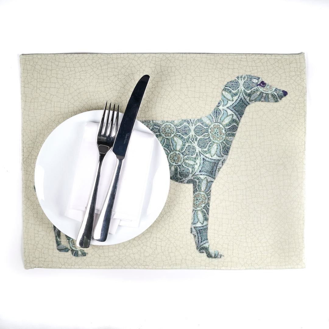 Greyhound Lurcher Placemat - Fabric - Pomegranate Blue Green