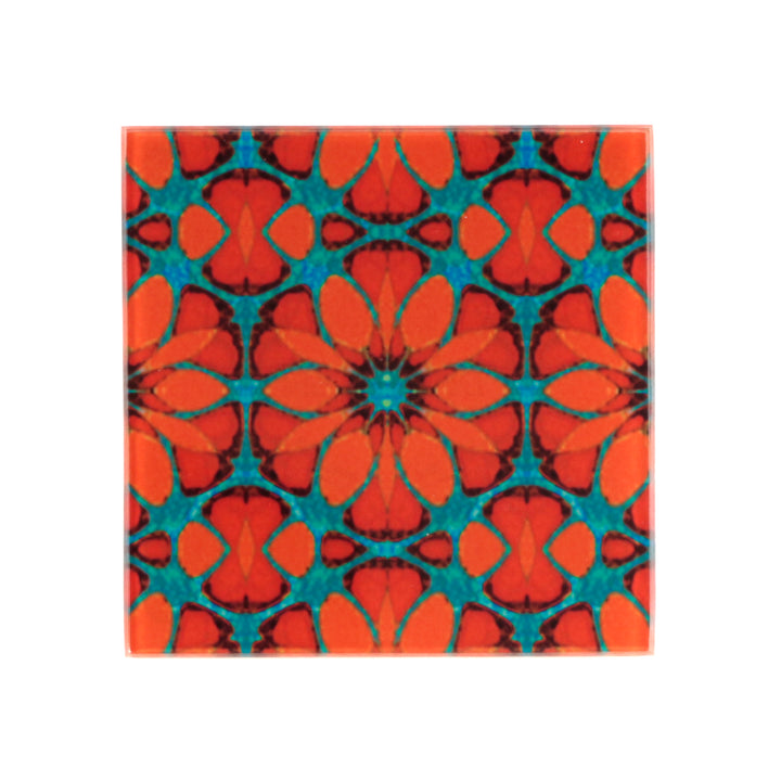 Turquoise/Orange - Fleur Marocaine - Set de Sous-Verres en Verre