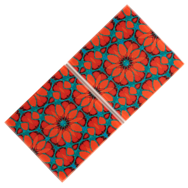 Turquoise/Orange - Fleur Marocaine - Set de Sous-Verres en Verre