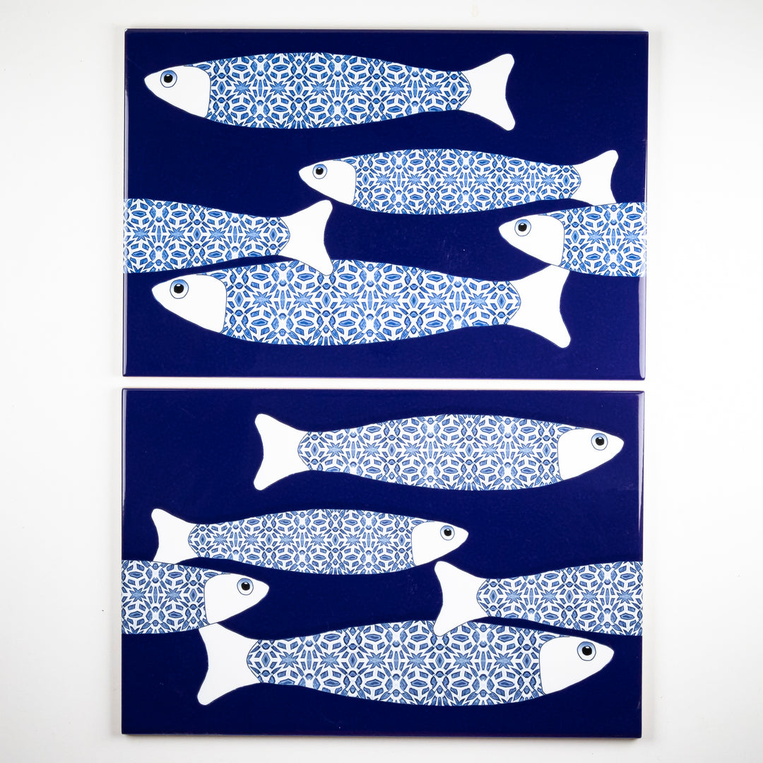 SALE SET - 2no. 30x20cm Ocean Shoal tile - Large Scale - Navy