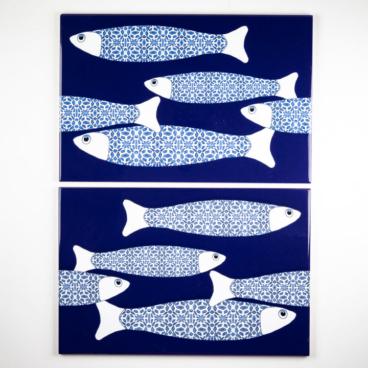 SALE SET - 2no. 30x20cm Ocean Shoal tile - Large Scale - Navy