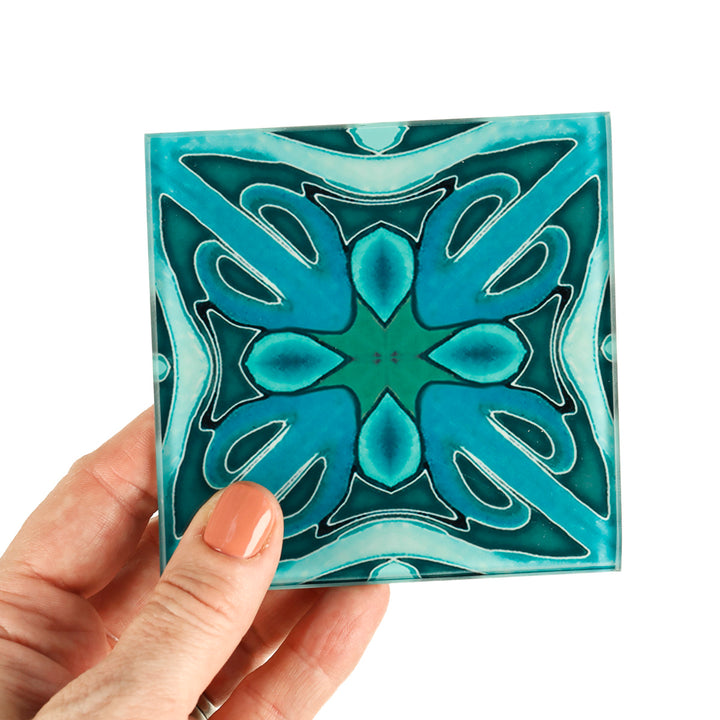 SALE - Pair of Malachite Green Coasters - Large Design