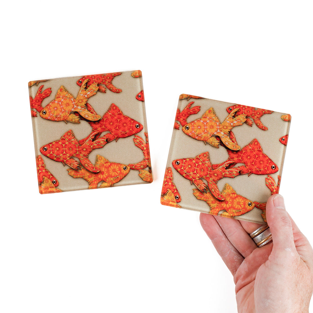 SALE - Pair of Goldfish on Stone Coasters