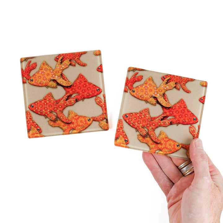 SALE - Pair of Goldfish on Stone Coasters