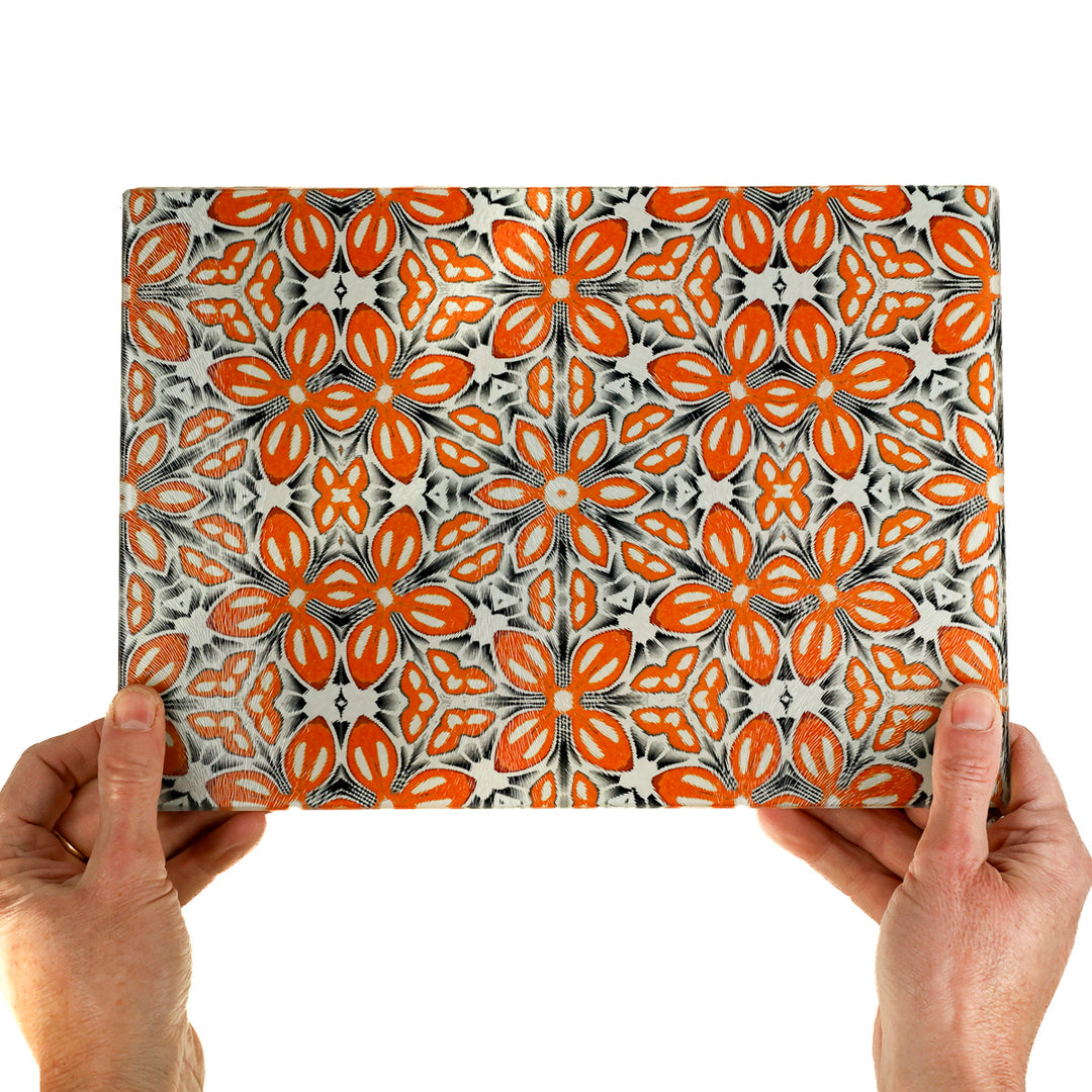 Protège-plan de travail motifs fleurs marocaines (turquoise/orange)