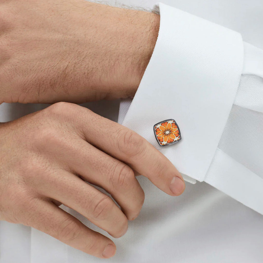 Moroccan Flower Millefiori Inlay Cufflink Pair