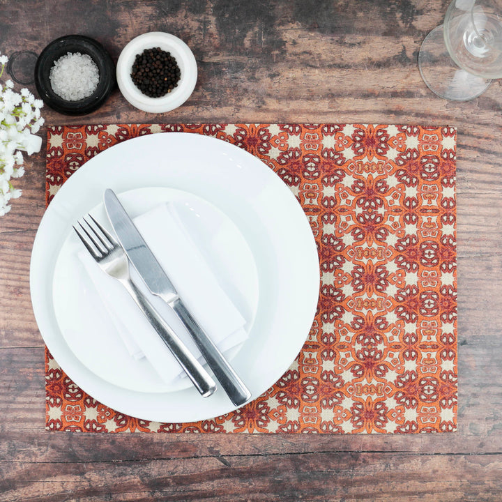 Orange Ochre Cream Linen-feel Placemats