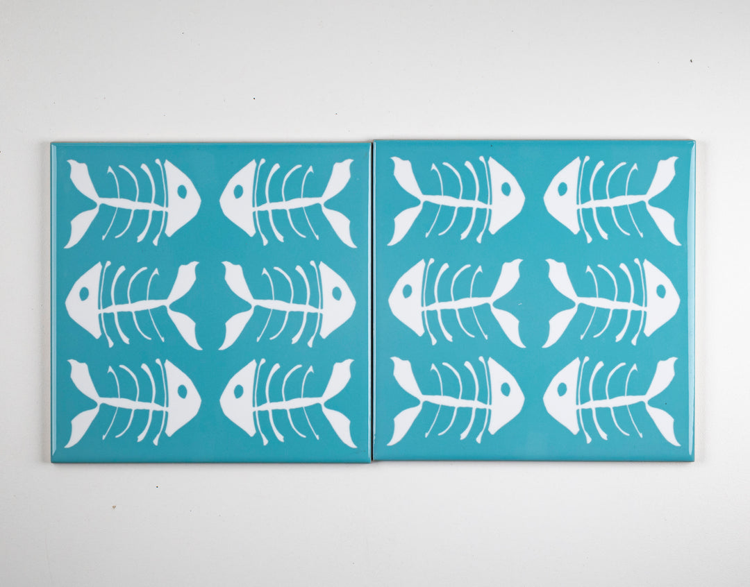 SALE SET of 2x 15.2cm Turquoise Bonefish Tiles